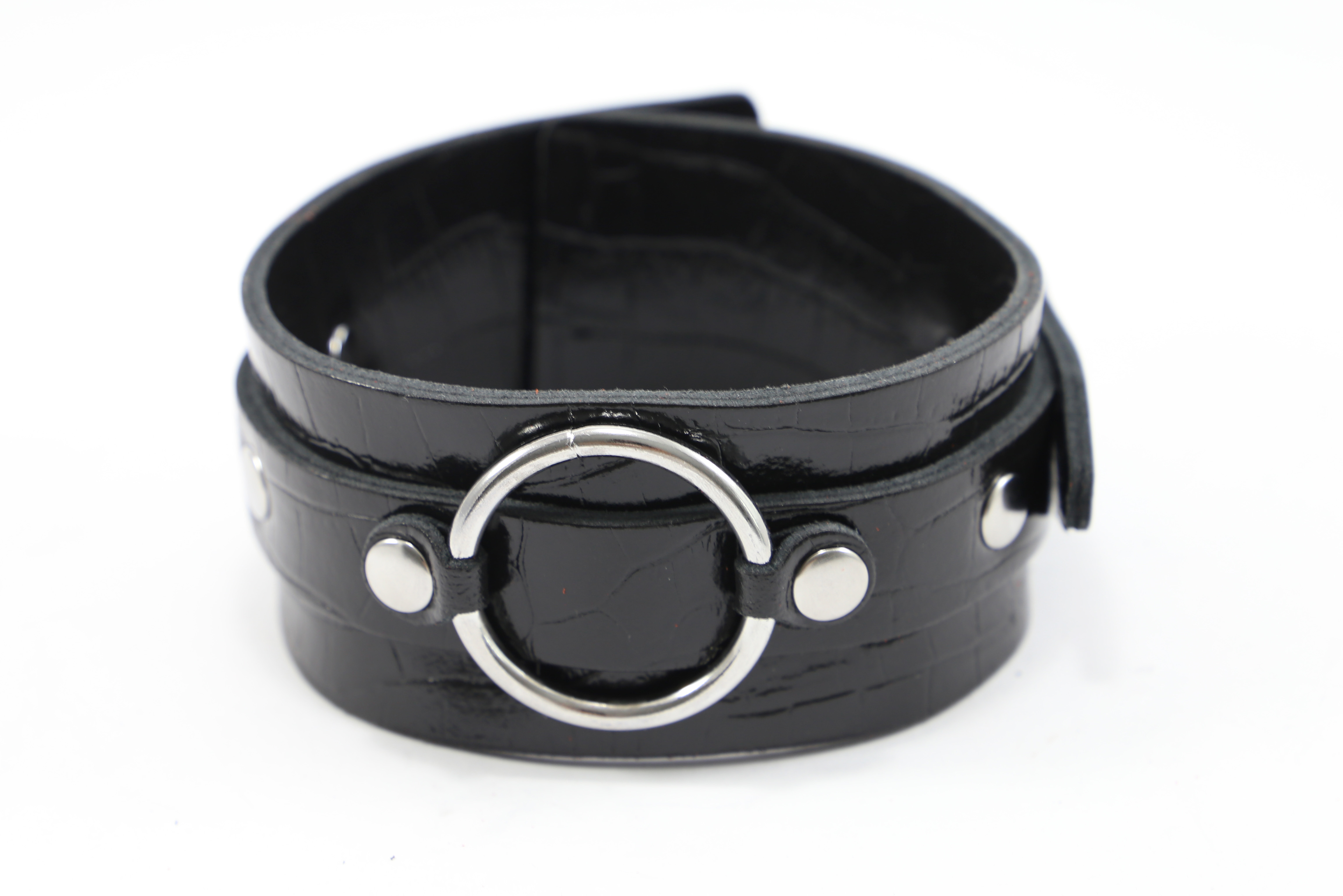 Halsfessel Kroko Schwarz Breit